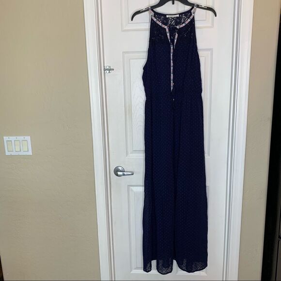 Daniel Rainn Women's Maxi Dress Size Extra Large Lace Yoke Solid Blue Lined - Picture 9 of 14